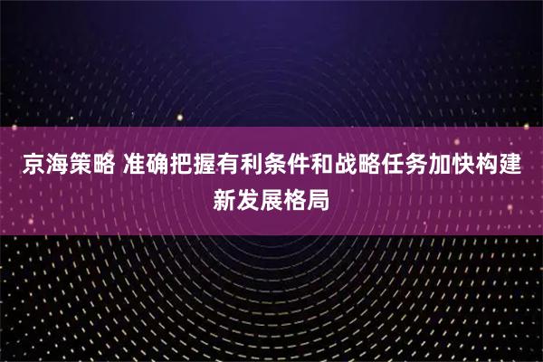 京海策略 准确把握有利条件和战略任务加快构建新发展格局